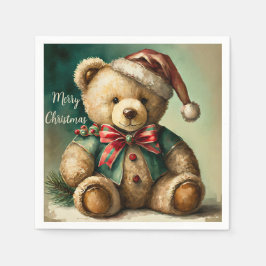 ヴィンテージクリスマステディベア スタンダードカクテルナプキン