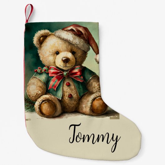 ヴィンテージクリスマステディベア スモールクリスマスストッキング (正面)