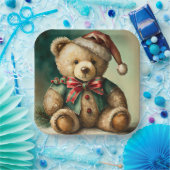 ヴィンテージクリスマステディベア ペーパープレート (パーティー)