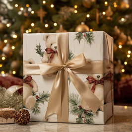 ヴィンテージクリスマステディベア ラッピングペーパー