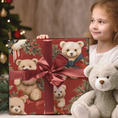 ヴィンテージクリスマステディベア ラッピングペーパー