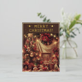 ヴィンテージクリスマステーマグリーッ素朴トツリーピック 箔シーズンポストカード (立ち正面)