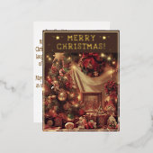 ヴィンテージクリスマステーマグリーッ素朴トツリーピック 箔シーズンポストカード (正面/裏面)