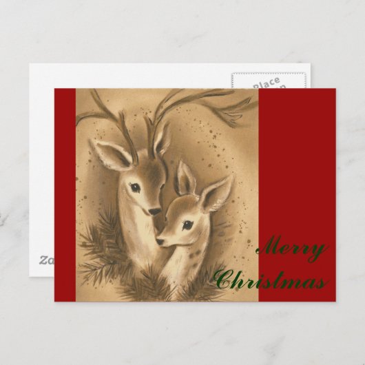ヴィンテージクリスマスディアー シーズンポストカード (正面/裏面)
