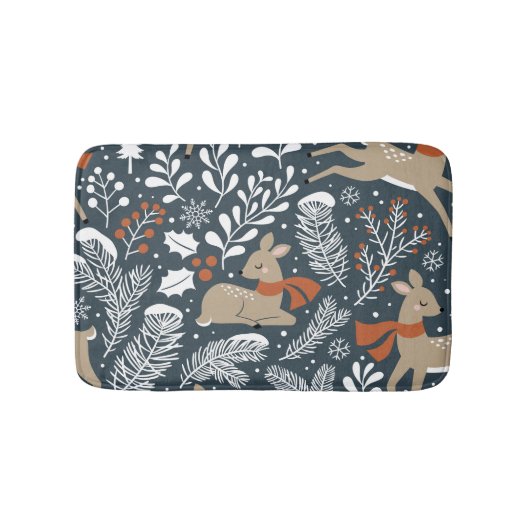 ヴィンテージクリスマスディアー、フェスティバルデザイン バスマット (正面)