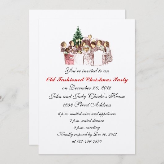 ヴィンテージクリスマスディナーパーティの招待状 招待状 (正面/裏面)