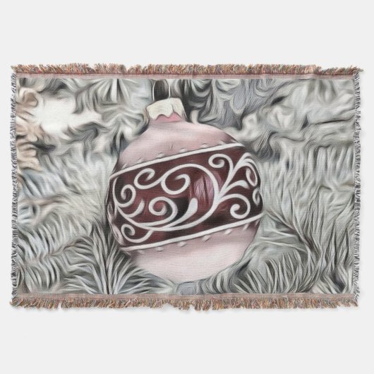 ヴィンテージクリスマスデコレーションオーナメントスケッチ スローブランケット (正面)