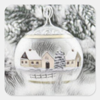 ヴィンテージクリスマスデコレーションオーナメント水彩 スクエアシール