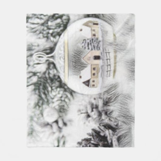 ヴィンテージクリスマスデコレーションオーナメント水彩 フリースブランケット (正面)