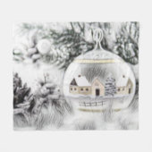 ヴィンテージクリスマスデコレーションオーナメント水彩 フリースブランケット (正面(横))