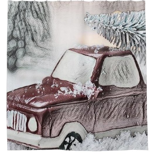 ヴィンテージクリスマスデコレーションオーナメント シャワーカーテン (正面)