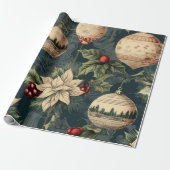 ヴィンテージクリスマスデコレーションポインセチア ラッピングペーパー (アンロールド)