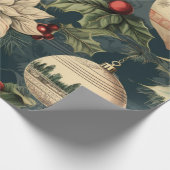 ヴィンテージクリスマスデコレーションポインセチア ラッピングペーパー (角)