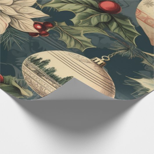 ヴィンテージクリスマスデコレーションポインセチア ラッピングペーパー (角)