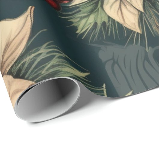 ヴィンテージクリスマスデコレーションポインセチア ラッピングペーパー (ロールコーナー)