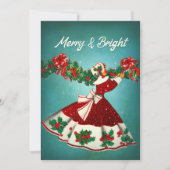 ヴィンテージクリスマスデコレーションレッドグリッターガール サンキューカード (正面)