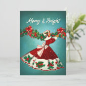 ヴィンテージクリスマスデコレーションレッドグリッターガール シーズンカード (スタンド正面)