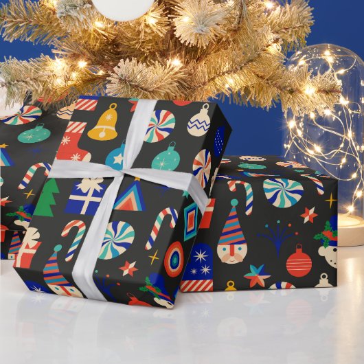 ヴィンテージクリスマスデコレーション，オーナメントコラージュ ラッピングペーパー (クリスマス)