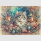 ヴィンテージクリスマスデコール 猫 デコパージュ 薄葉紙 (正面)