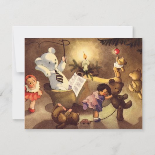 ヴィンテージクリスマストイズ&テディベアズ招待状 招待状 (正面)