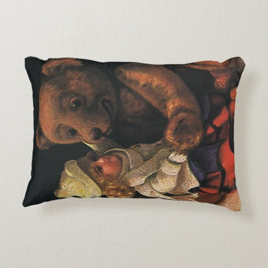 ヴィンテージクリスマストイズ、人形とテディベア アクセントクッション (裏面)