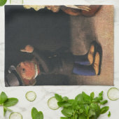 ヴィンテージクリスマストイズ、人形とテディベア キッチンタオル (折り畳み)