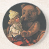 ヴィンテージクリスマストイズ、人形とテディベア コースター (正面)