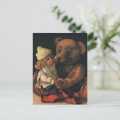 ヴィンテージクリスマストイズ、人形とテディベア シーズンポストカード (スタンド正面)