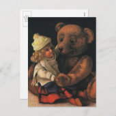 ヴィンテージクリスマストイズ、人形とテディベア シーズンポストカード (正面/裏面)