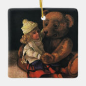 ヴィンテージクリスマストイズ、人形とテディベア セラミックオーナメント (正面)