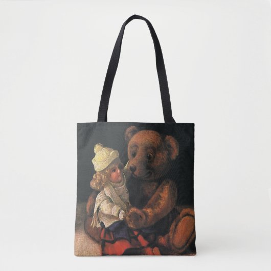 ヴィンテージクリスマストイズ、人形とテディベア トートバッグ (正面)