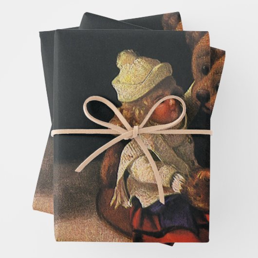 ヴィンテージクリスマストイズ、人形とテディベア ラッピングペーパーシート (インサイチュ)