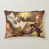 ヴィンテージクリスマストイズ、踊り人形、テディベア アクセントクッション (正面)