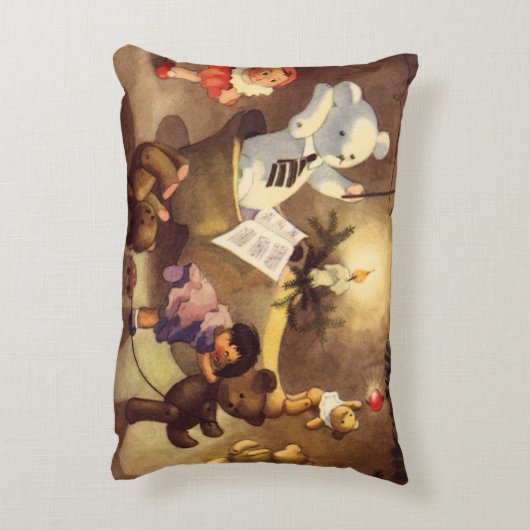 ヴィンテージクリスマストイズ、踊り人形、テディベア アクセントクッション (裏面(縦))
