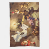 ヴィンテージクリスマストイズ、踊り人形、テディベア キッチンタオル (縦)