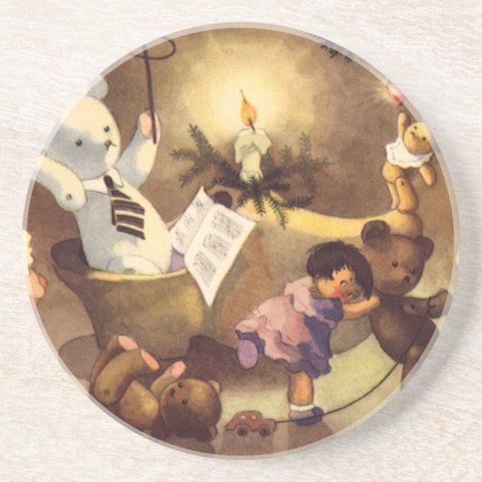 ヴィンテージクリスマストイズ、踊り人形、テディベア コースター (正面)