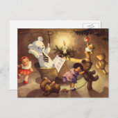 ヴィンテージクリスマストイズ、踊り人形、テディベア シーズンポストカード (正面/裏面)