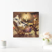 ヴィンテージクリスマストイズ、踊り人形、テディベア スクエア壁時計 (ホーム)