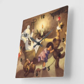 ヴィンテージクリスマストイズ、踊り人形、テディベア スクエア壁時計 (傾斜)