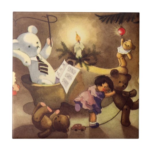 ヴィンテージクリスマストイズ、踊り人形、テディベア タイル (正面)