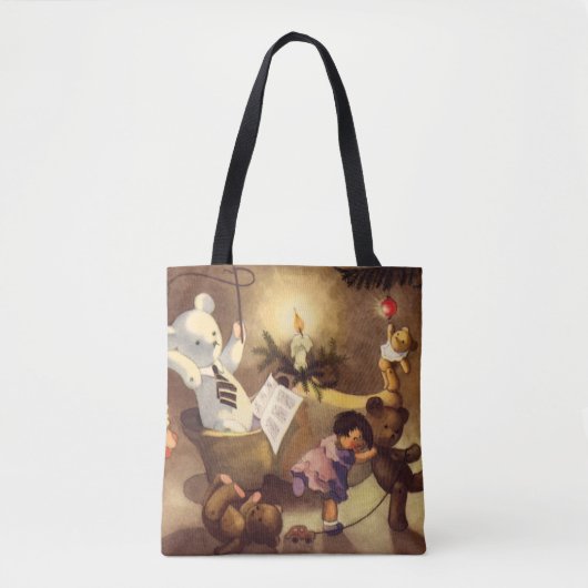 ヴィンテージクリスマストイズ、踊り人形、テディベア トートバッグ (正面)