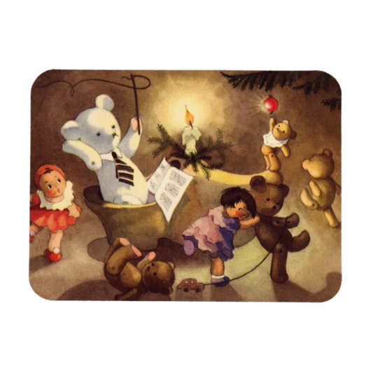 ヴィンテージクリスマストイズ、踊り人形、テディベア マグネット (横)