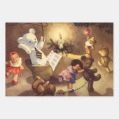 ヴィンテージクリスマストイズ、踊り人形、テディベア ラッピングペーパーシート (正面2)