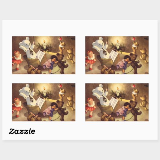 ヴィンテージクリスマストイズ、踊り人形、テディベア 長方形シール (シート)