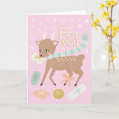 ヴィンテージクリスマストインデナーピンク金ゴールドイラストレーション カード (黄色い花)