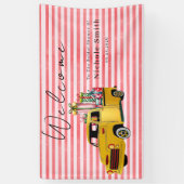 ヴィンテージクリスマストラックのウェルカムサイン 結婚前のお祝い 横断幕 (縦)