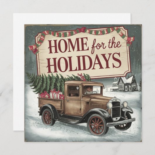 ヴィンテージクリスマストラックホームフォーザホリデー 招待状 (正面/裏面)