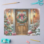 ヴィンテージクリスマスドアホリデイリース 薄葉紙 (クラフト)