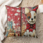 ヴィンテージクリスマスドッグピロー素朴 – 休日 クッション (ブランケット)