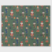 ヴィンテージクリスマスナツクラッカーグリーン ラッピングペーパー (フラット)